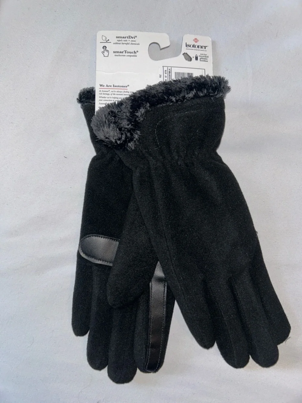 isotoner Black Fleece Sherpa Trim Tech Stretch Smart Dri Repel Technology Gloves